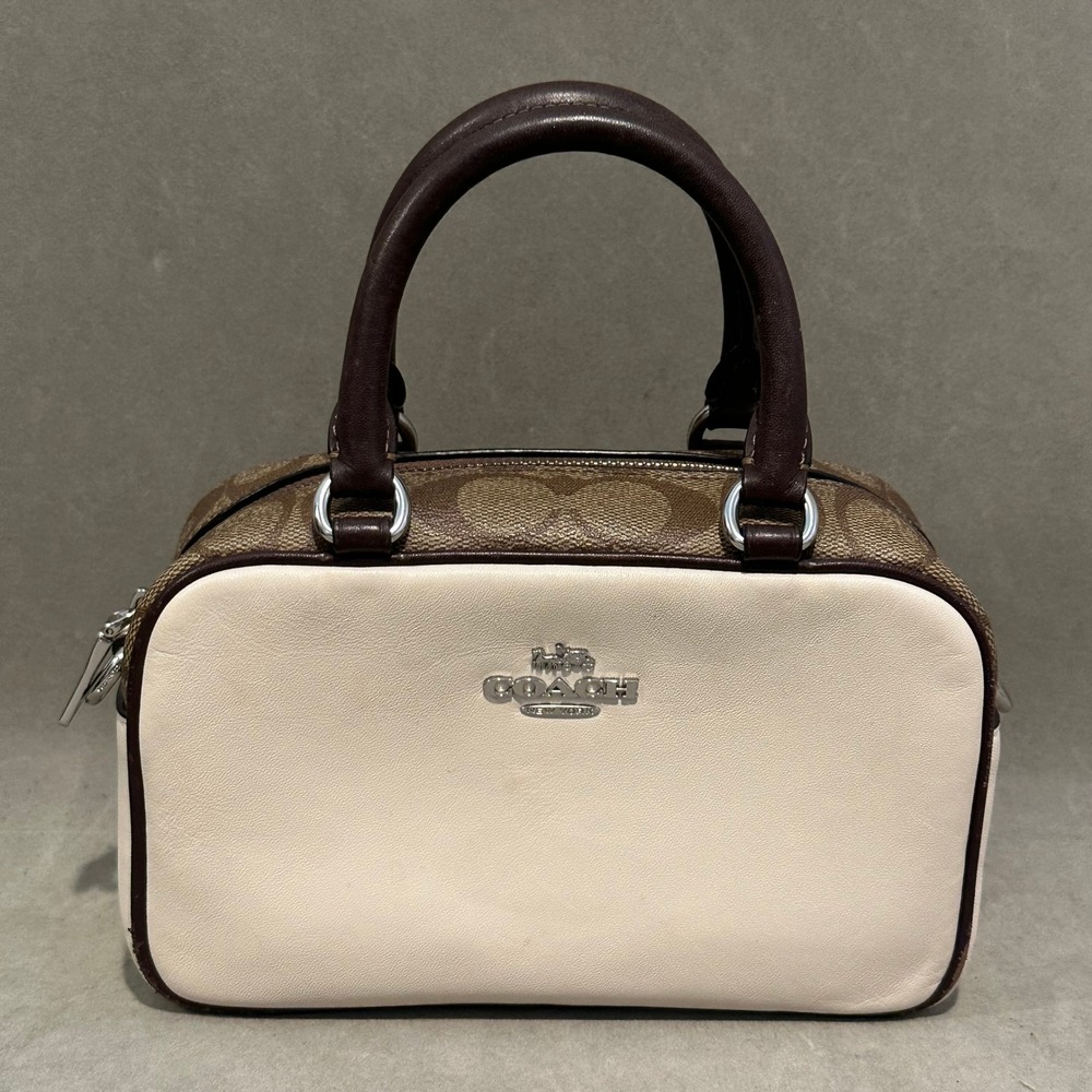 Coach Micro Bennett Satchel Signature Canvas Leather Brown White Handbag